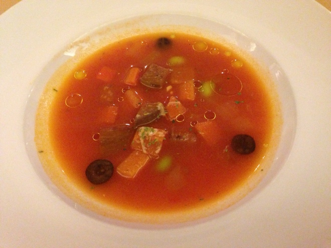 Minestrone vegetable soup with beef stock